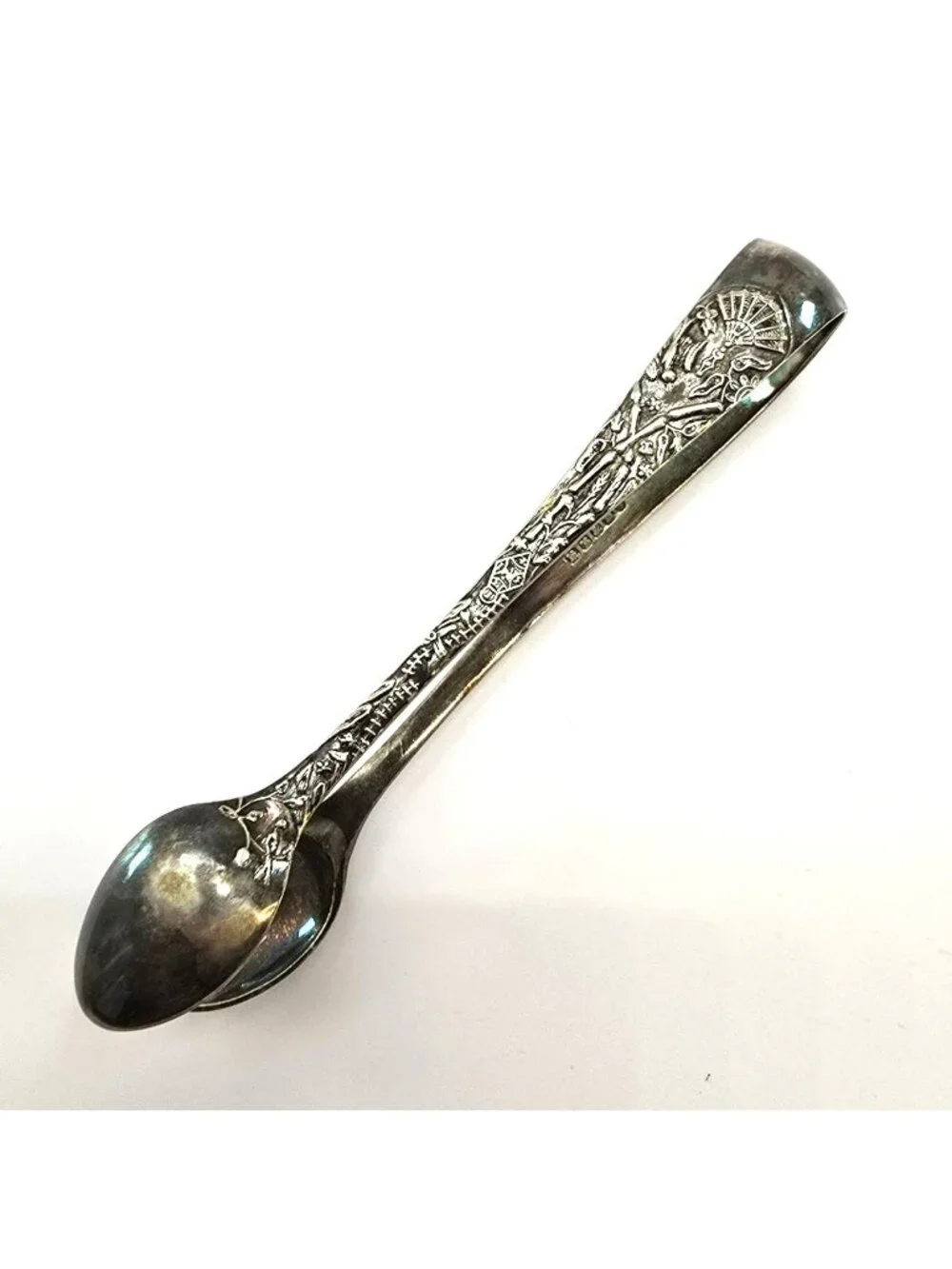 Antique Sterling Silver Sugar Tongs With Ornate Engraved Design VL5062